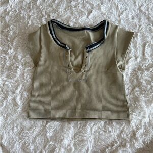 Urban Outfitters Tan Ribbed Crop Top with Black Accents